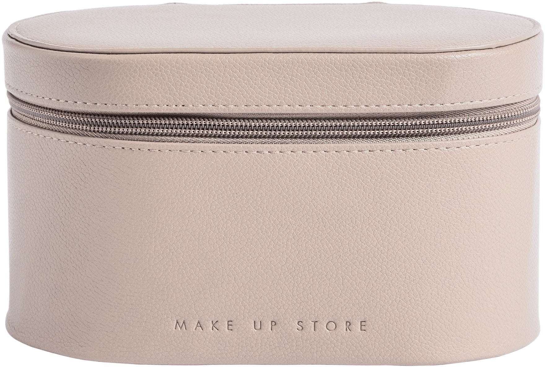 Opaque oval toiletry bag - beige PU leather