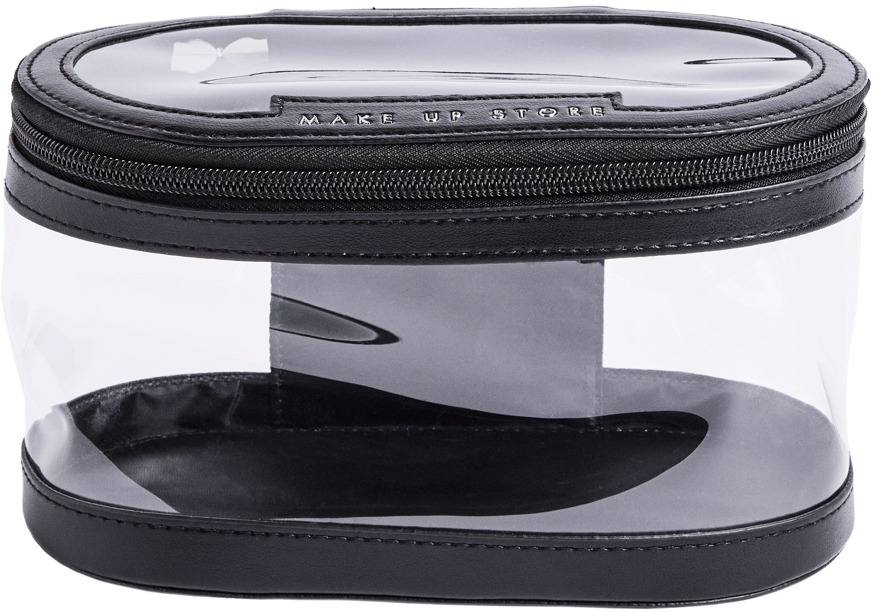 Transparent oval toiletry bag - black PU leather